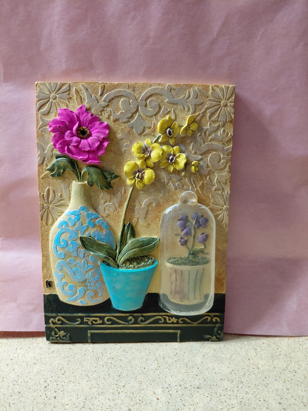 Wall Art Painting with Pink & Yellow Floral Vases